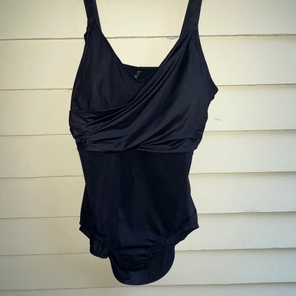 LANDS' END Modest Black One-Piece Bathing Suit with drape